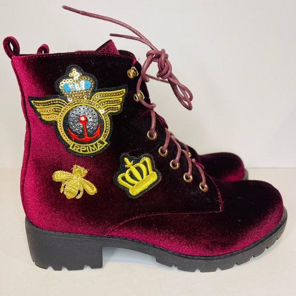 Nature Breeze Women's Velvet Lace up Combat Bootie - Picture 3 of 6